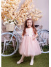 Short Sleeves Blush Pink Lace Tulle Flower Girl Dress